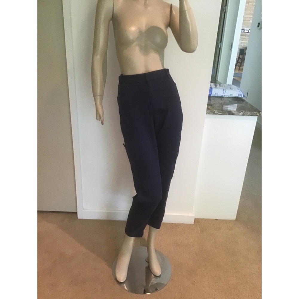 Vince Navy Blue Linen Blend Utility Tapered Cargo Pants Womens Size 8 Cropped